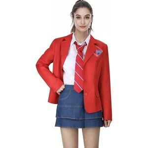Adult Cosplay School Uniform Set Red Jacket Shirt Skirt Tie Unisex XS Costume